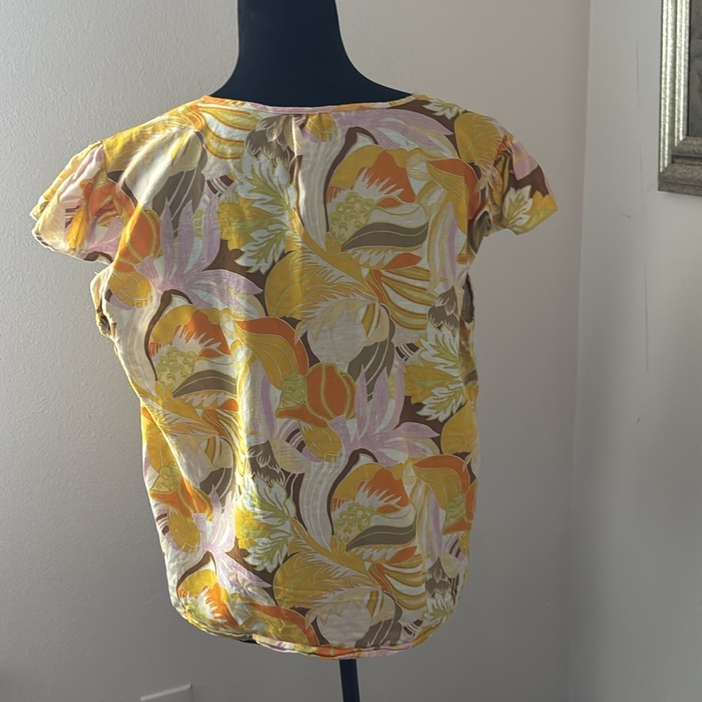 Linen‎ Blend by Hester & Orchard floral print yellow hues split collar top Sz XL - Picture 3 of 7